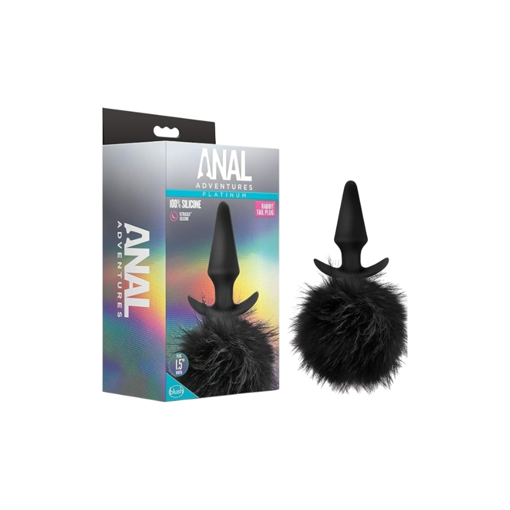 BLUSH ANAL Adventures Rabbit Tail Plug in Platinum Black with fluffy tail