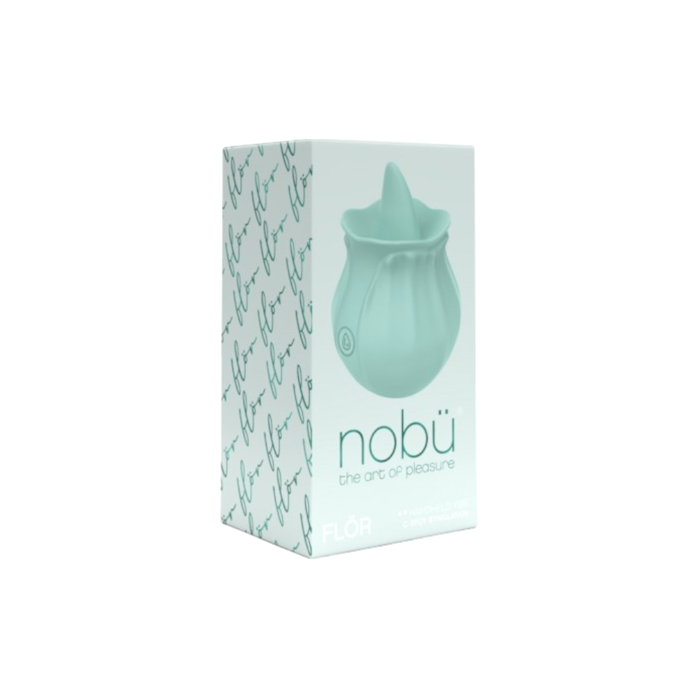 NOBU FLOR handheld vibrator in soft green, designed for clitoral C-spot stimulation with petal-like shape