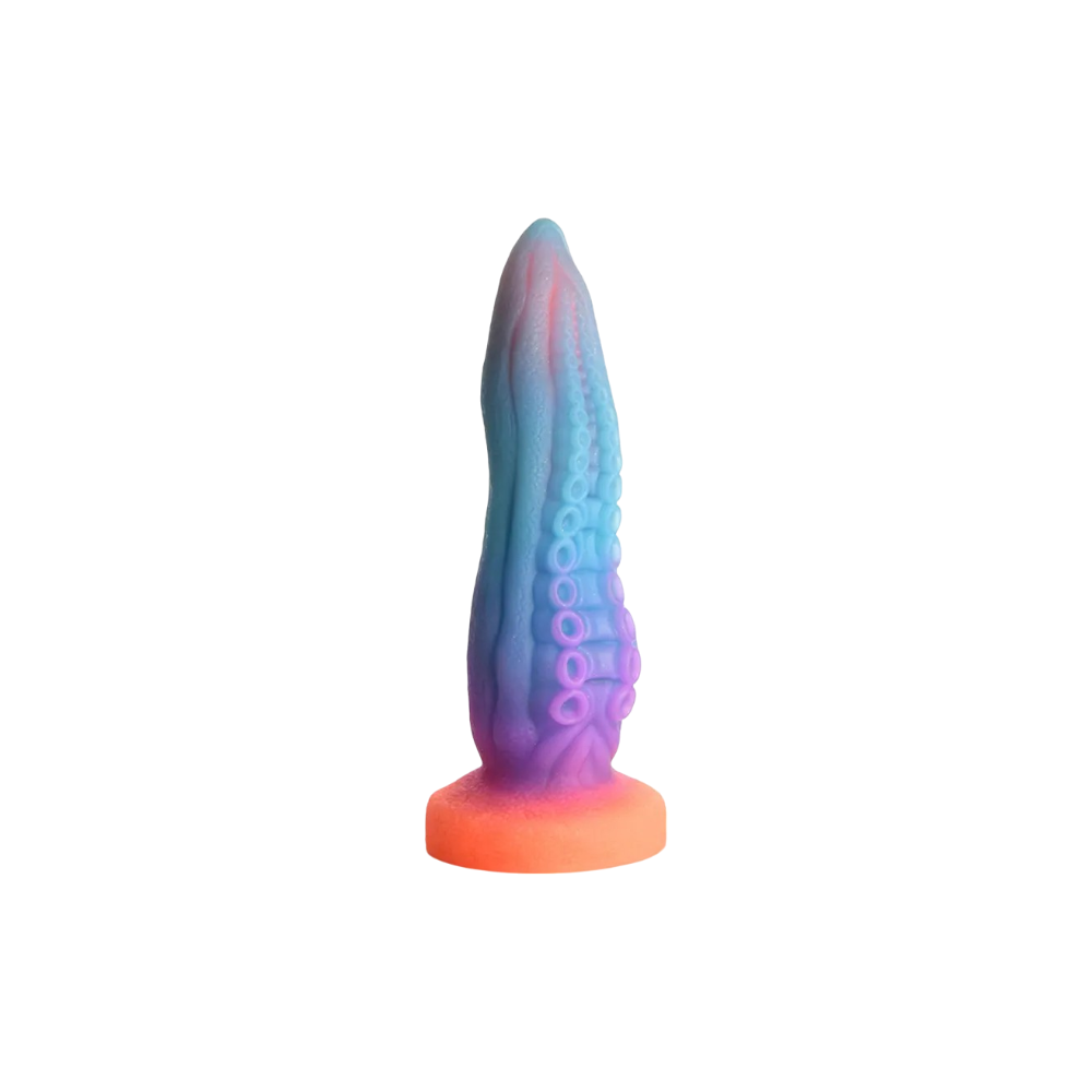 TYRN glow-in-the-dark fantasy tentacle dildo in rainbow colors