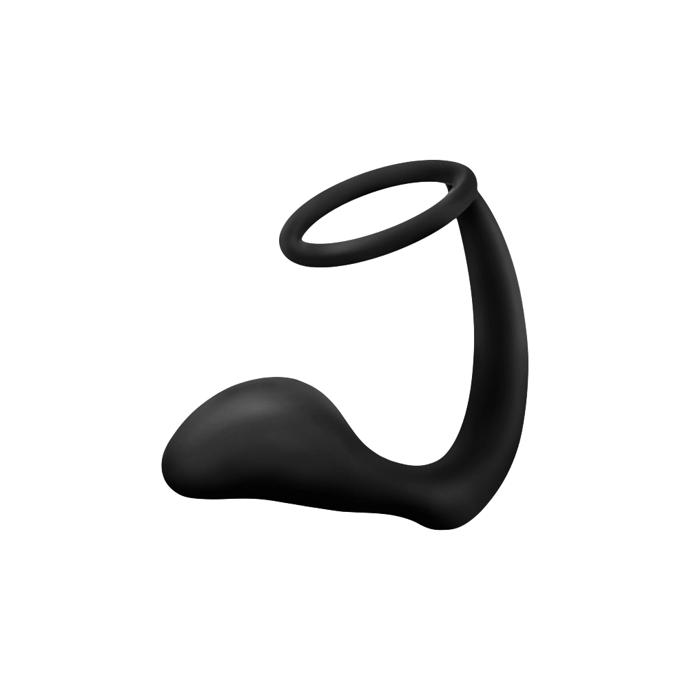 BLUSH Anal Adventures Cock Ring Plug in Platinum Black – Dual Stimulation Design