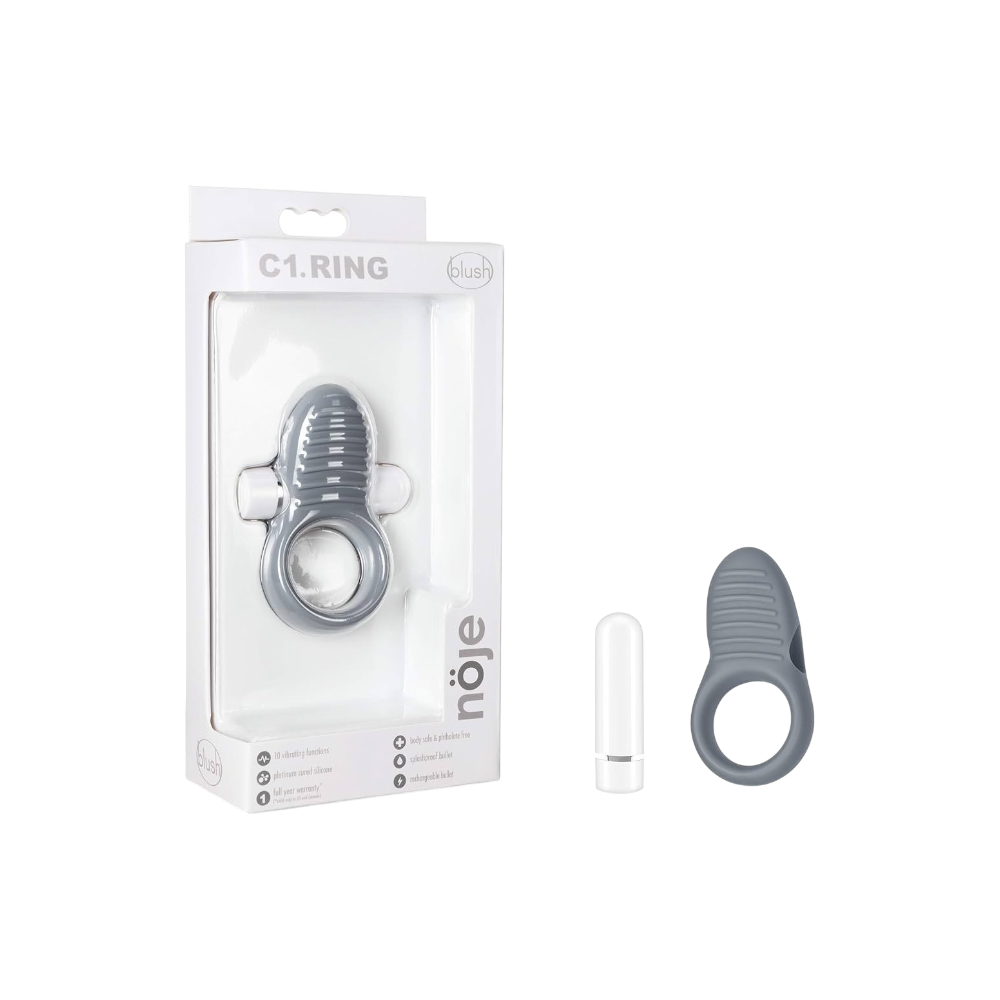 BLUSH NOJE C1 Ring in Slate with rechargeable bullet and retail packaging