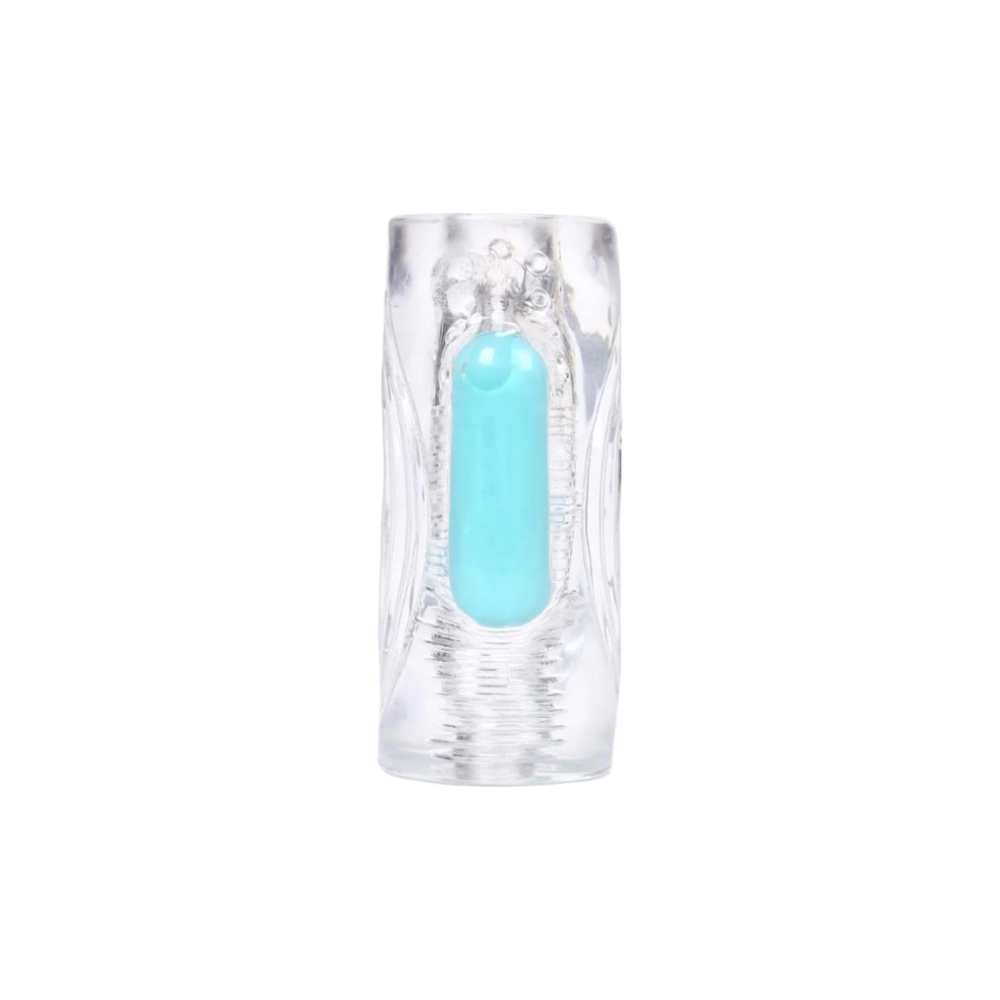 MAIA ASTER clear stroker masturbator with blue vibrating bullet inside
