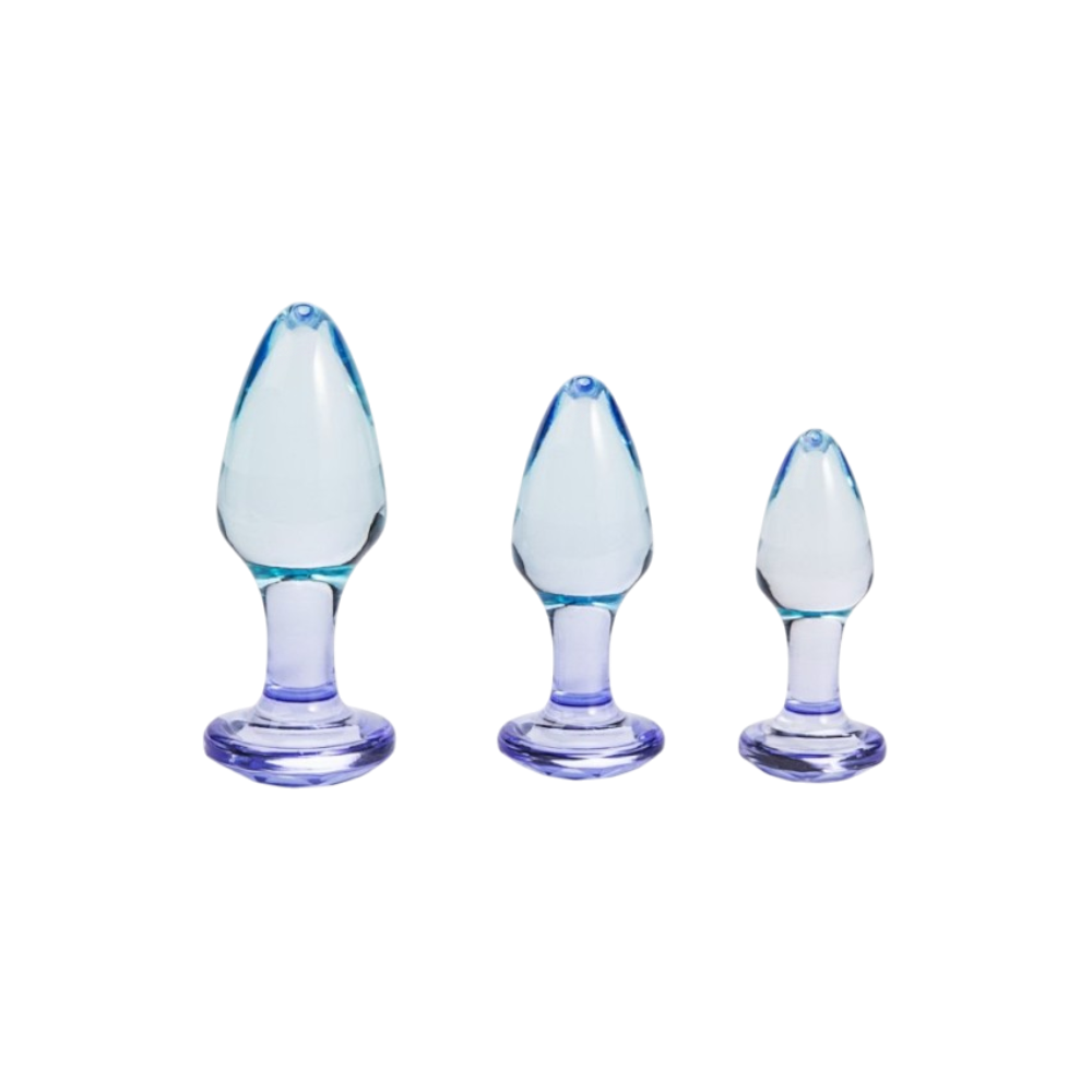 MAIA BUTTIES 3-piece acrylic anal plug set in clear blue finish
