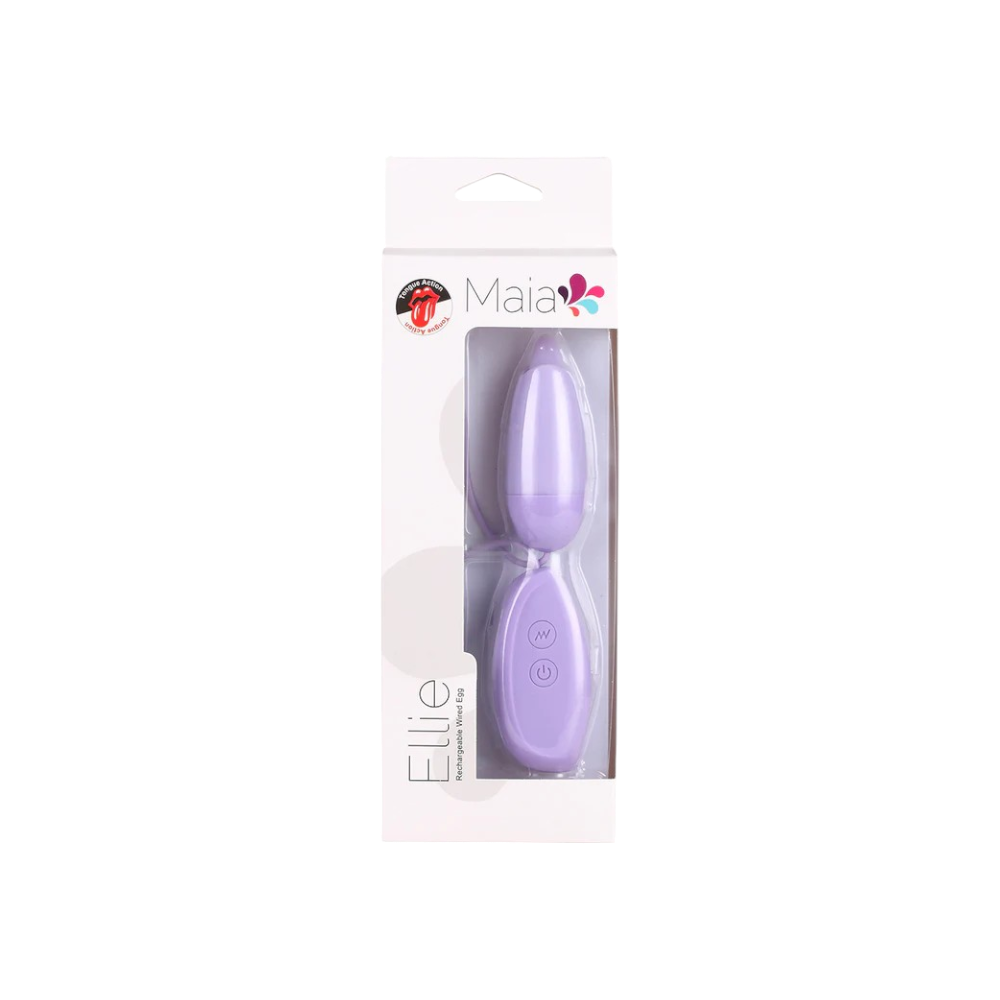 MAIA ELLIE Wired Egg Vibrator in lavender with remote control inside packaging