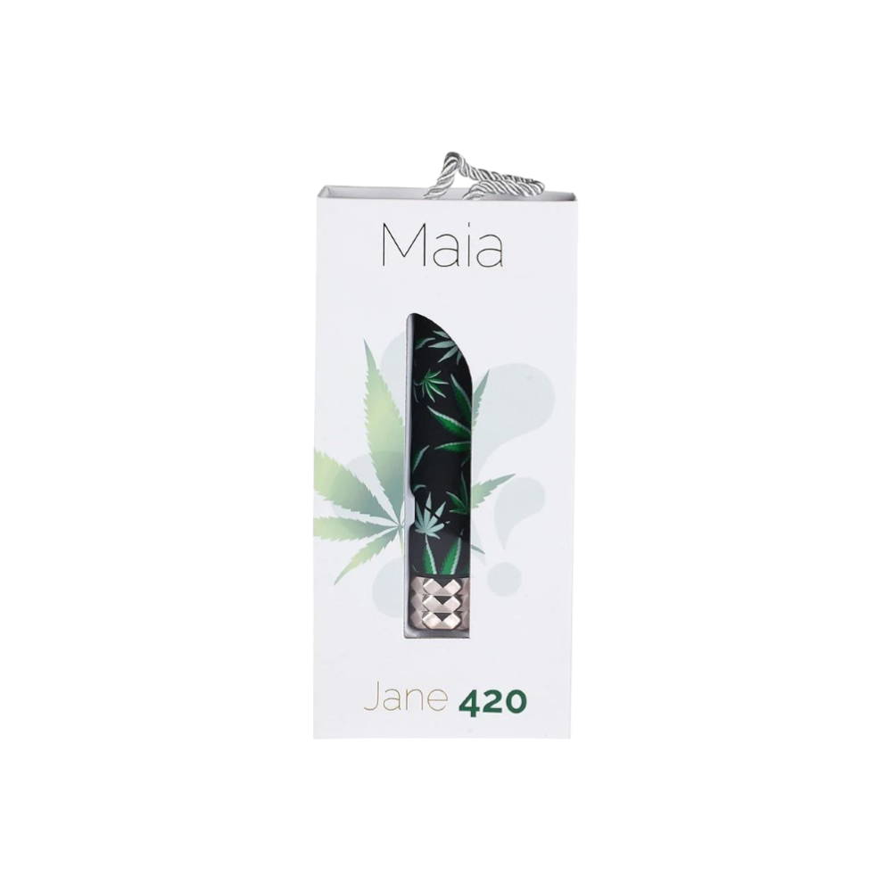 MAIA JANE 420 Bullet Vibrator with Cannabis Leaf Print – Boxed View