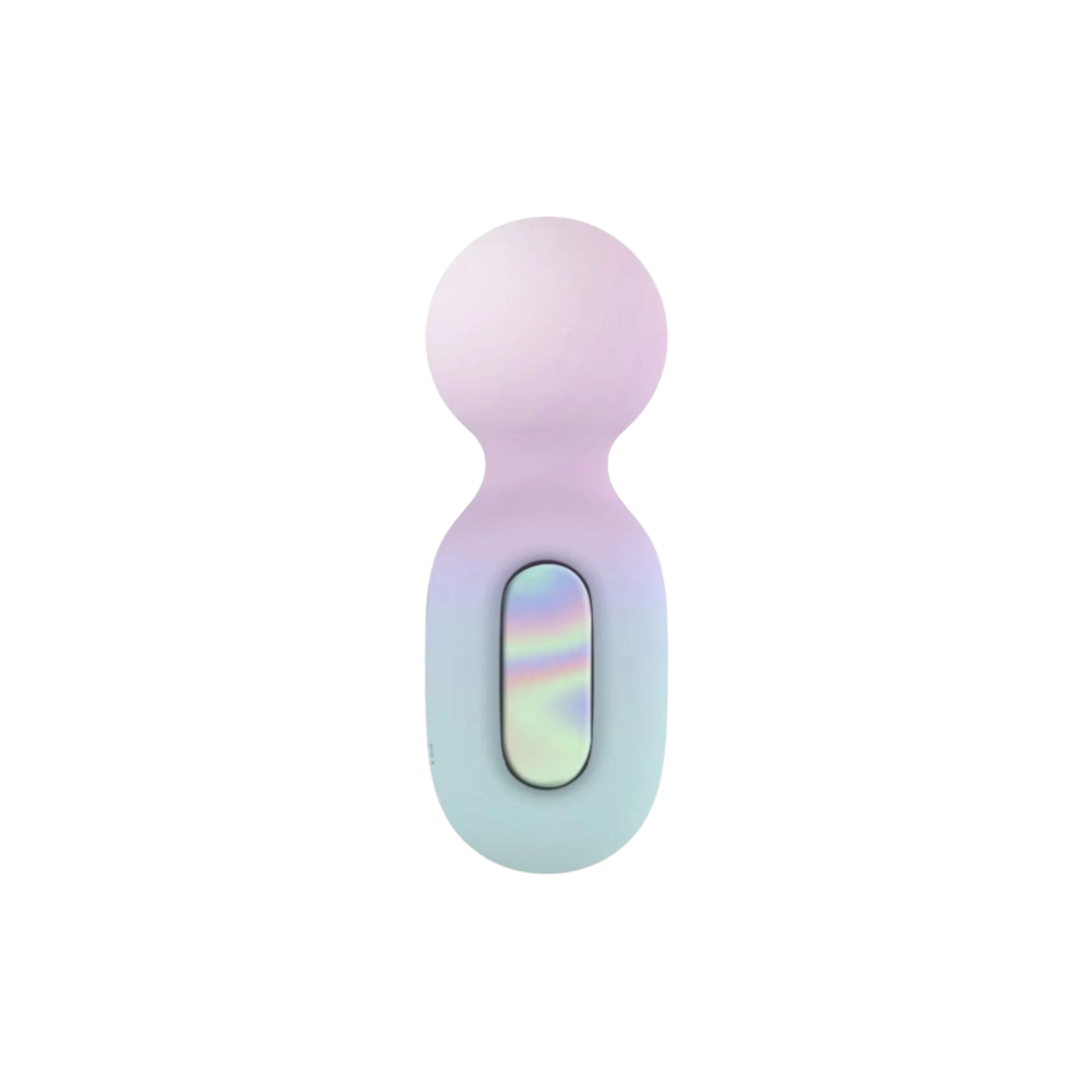 MAIA JAZZY Mini Wand Vibrator in pastel pink and blue with holographic control button