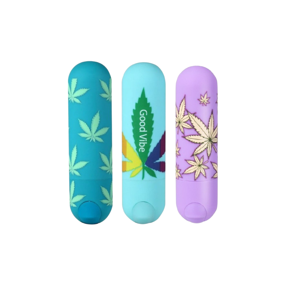 MAIA JESSI 420 Remote-Controlled Personal Bullet Massager – Purple and Sky Blue with Cannabis Leaf Print