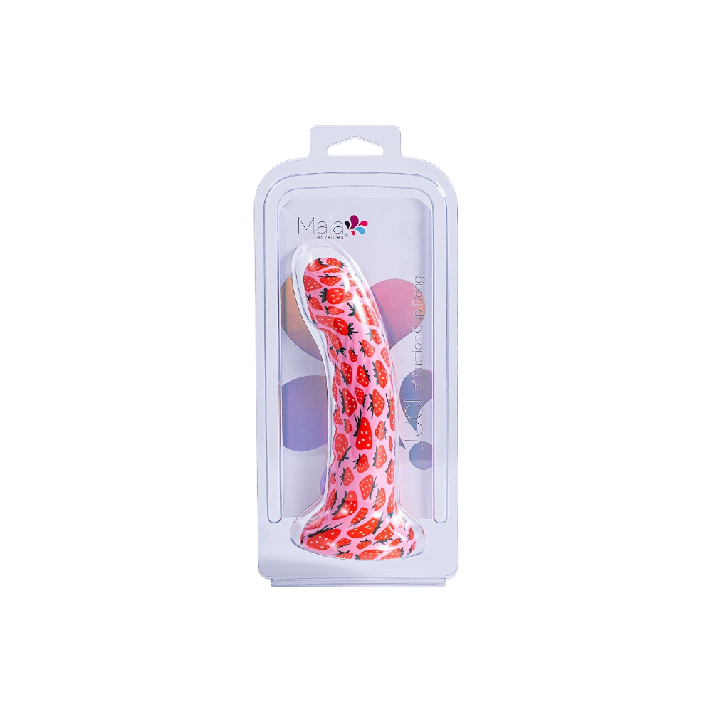 MAIA JUCI 7-Inch Suction Cup Dildo with Strawberry Print – Packaged View