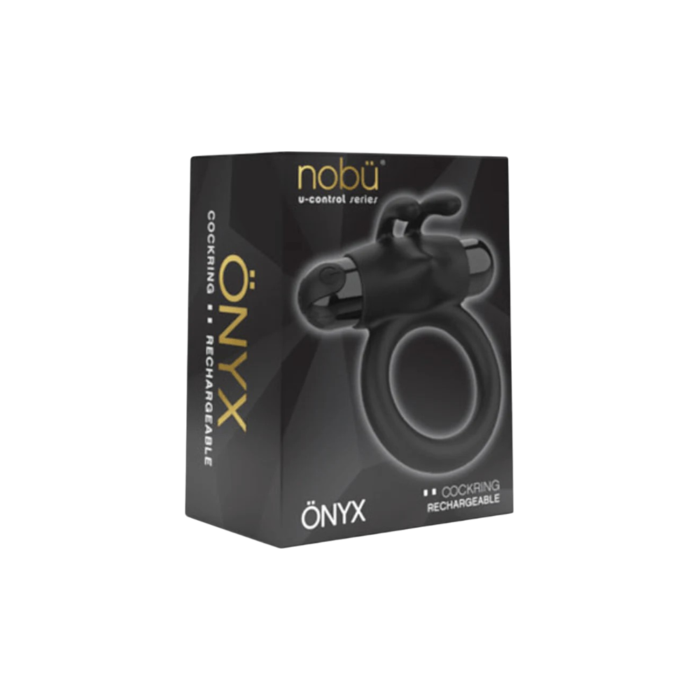 MAIA Nobü Onyx rechargeable vibrating cockring in sleek black design with dual stimulators
