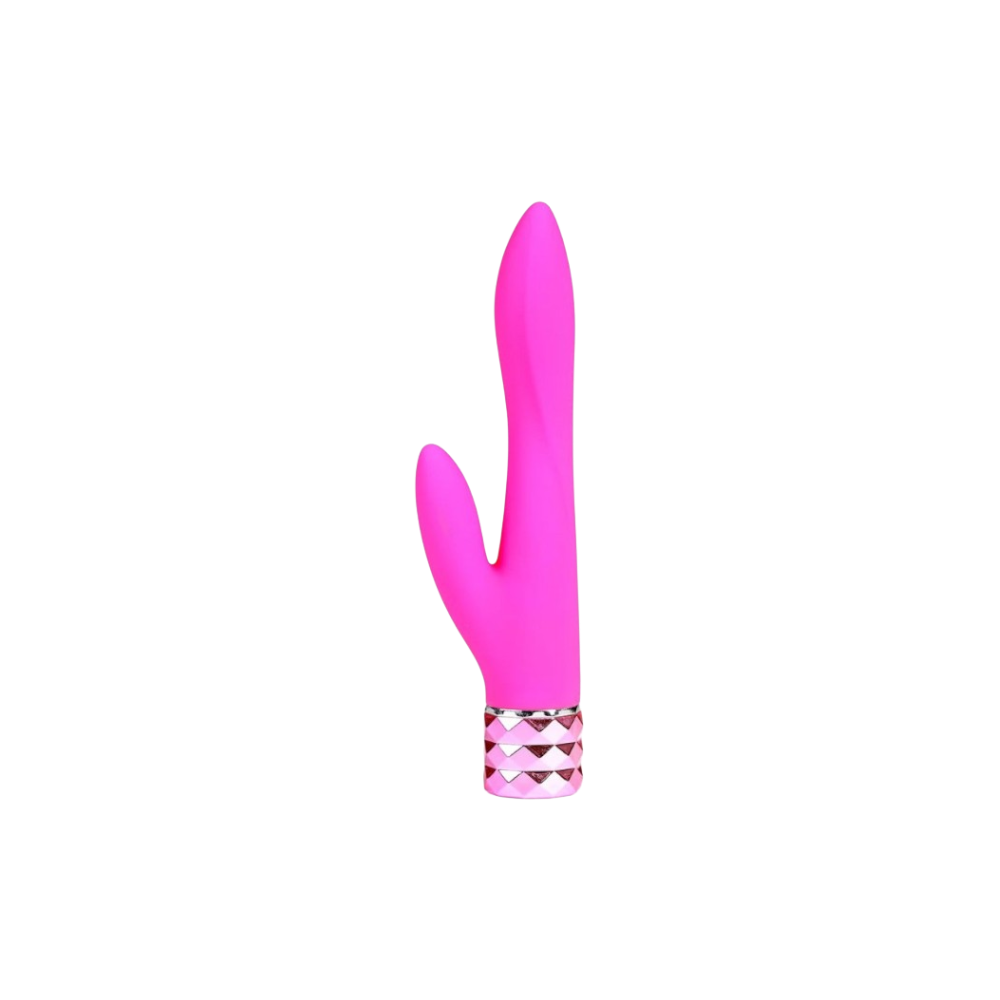 MAIA VICTORIA double rabbit vibrator in bold pink with textured grip base
