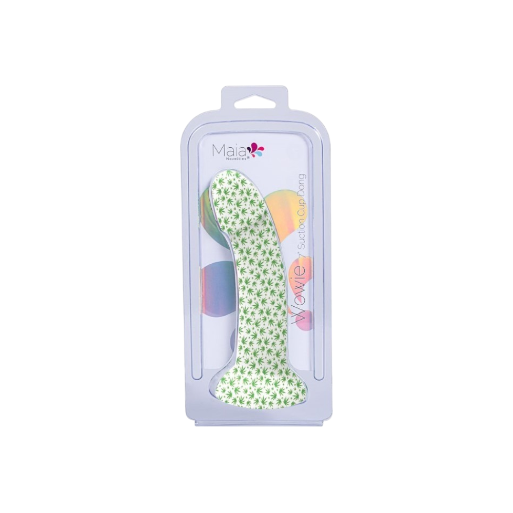 MAIA WOWIE 7-Inch Suction Cup Dildo with 420 Cannabis Leaf Print – Packaged View