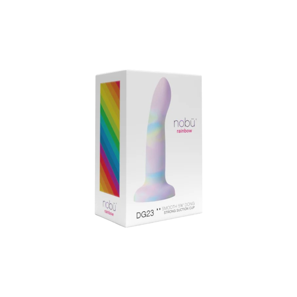 NOBU Rainbow DG23 smooth 5.75" silicone dong with strong suction base in colorful packaging