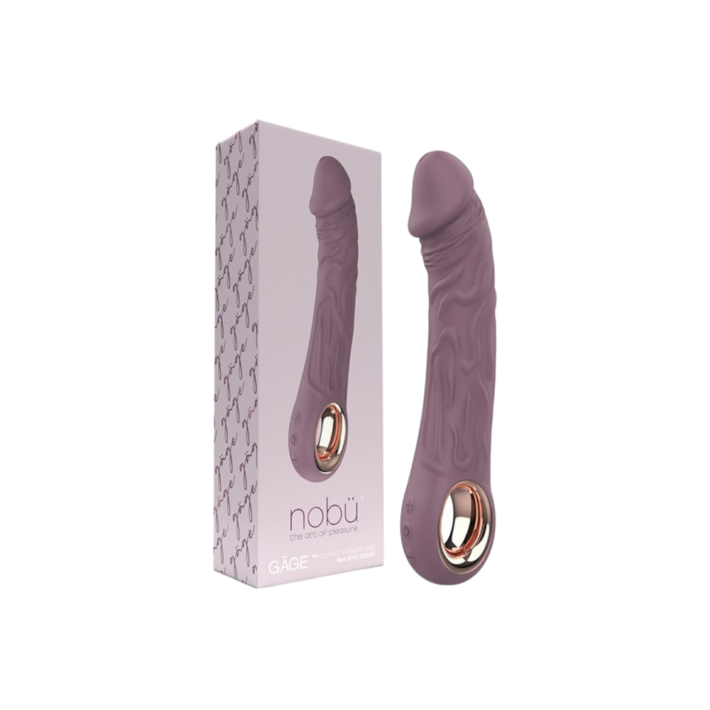 NOBÜ GAGE Curved Realistic Vibrator in luxury packaging with gold-ring handle