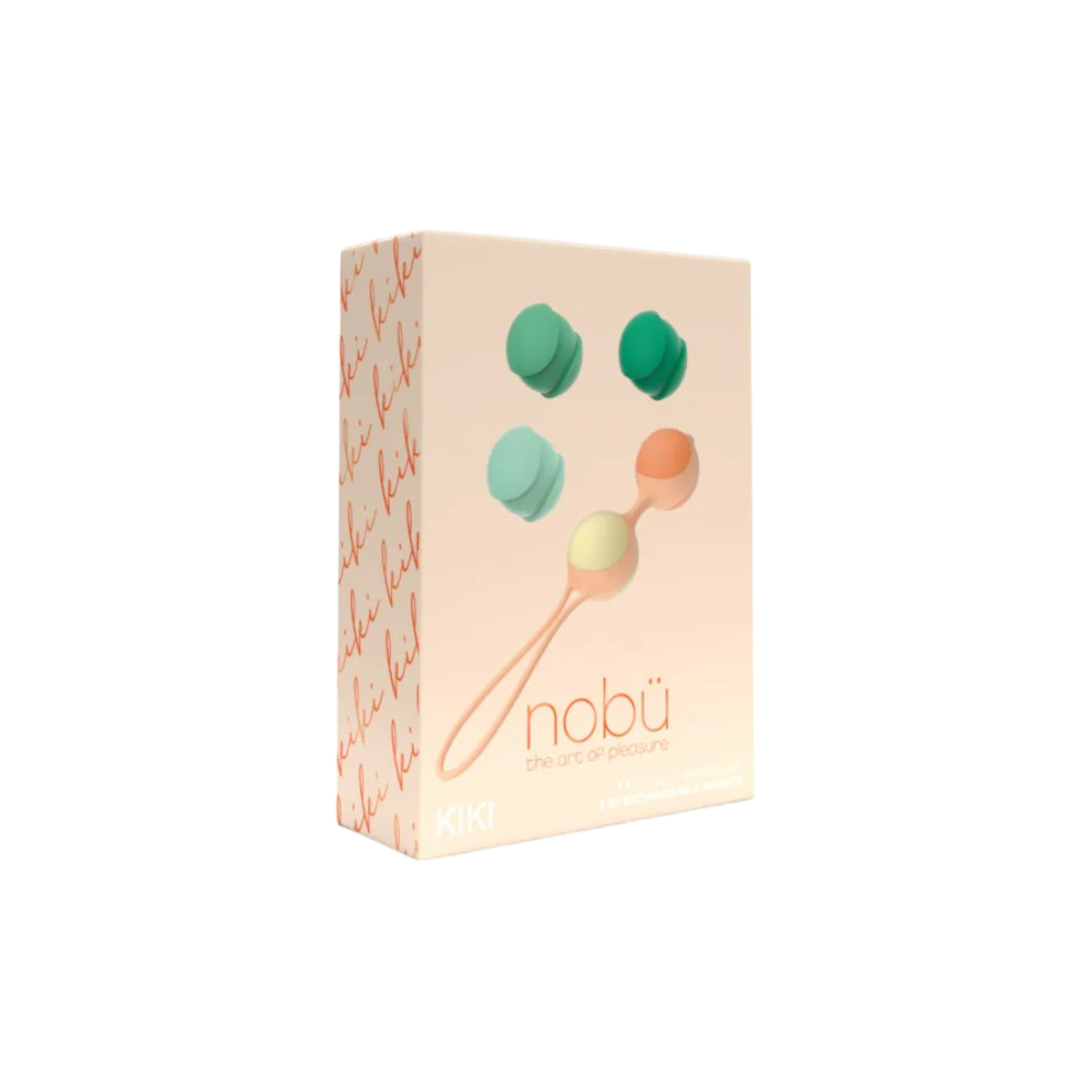 NOBÜ KIKI Kegel Training Kit with pastel-colored kegel balls and elegant packaging