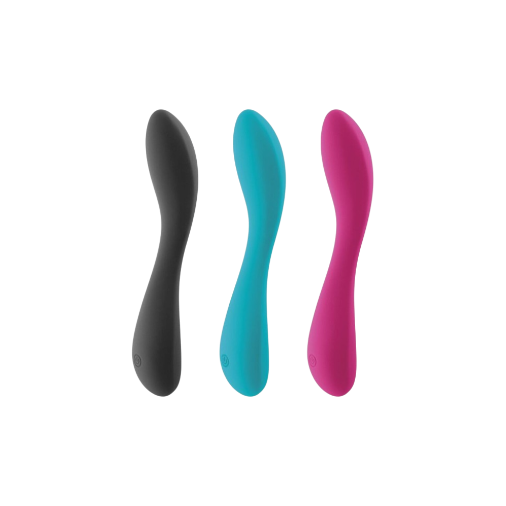 PLEASURES LIBIDO Vibrator in Black, Turquoise, and Pink – Curved Silicone G-Spot Vibrators